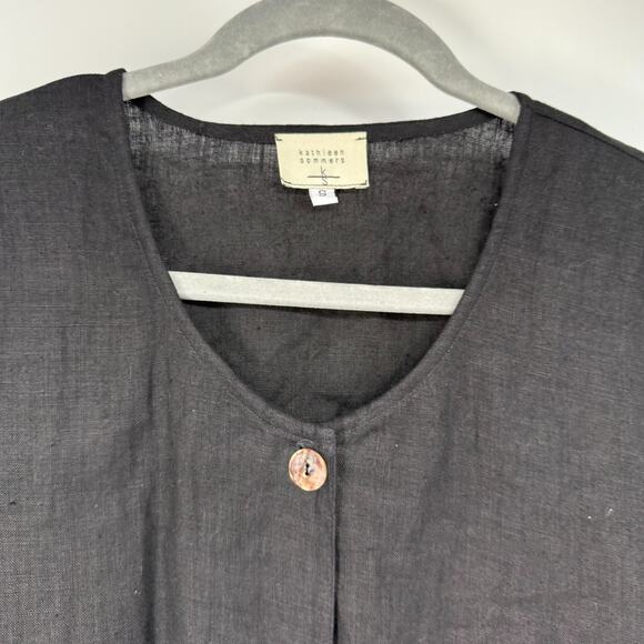 Kathleen Sommers Shirt Womens S Black Linen Button Front Pocket USA Minimalist - Picture 3 of 9